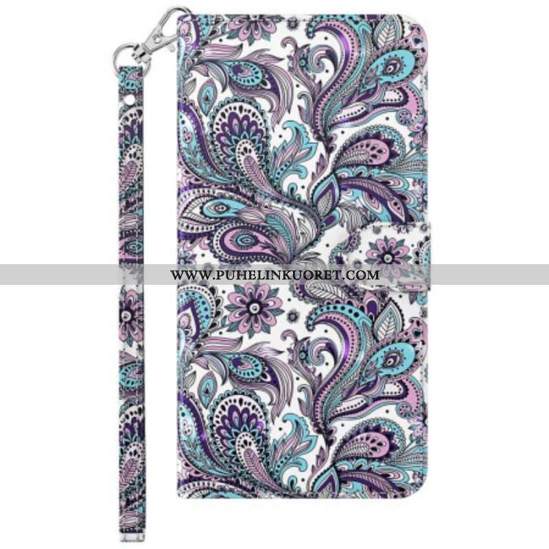 Flip Case Samsung Galaxy S23 Plus 5G Suojaketju Kuori Strappy Paisley -kuvio