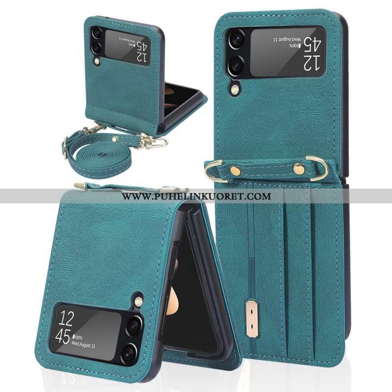 Case Samsung Galaxy Z Flip 3 5G Kotelot Flip Tyylikäs Nahkainen Korttikotelo Ja Kaulanauha