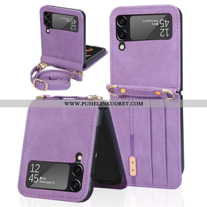 Case Samsung Galaxy Z Flip 3 5G Kotelot Flip Tyylikäs Nahkainen Korttikotelo Ja Kaulanauha