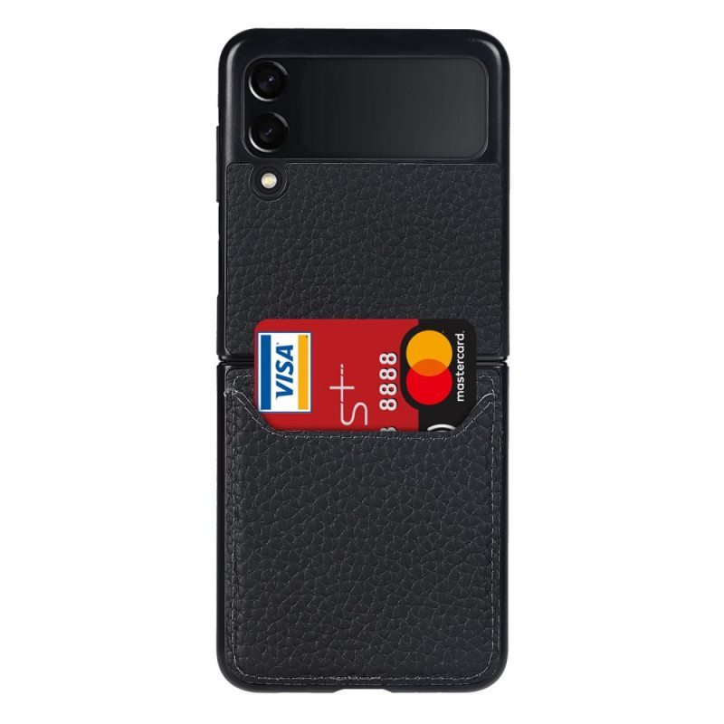 Case Samsung Galaxy Z Flip 3 5G Kotelot Flip Aito Litchin Nahkainen Korttikotelo