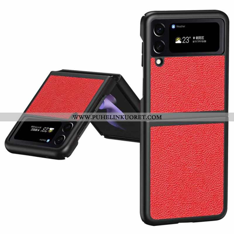 Case Samsung Galaxy Z Flip 4 Kotelot Flip Aito Litchi Värillinen Nahka