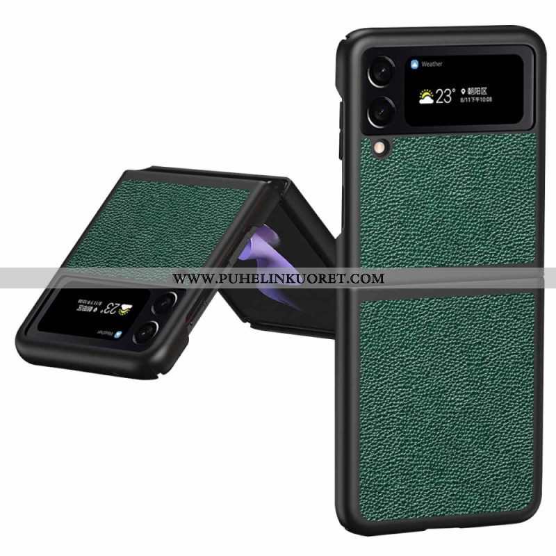 Case Samsung Galaxy Z Flip 4 Kotelot Flip Aito Litchi Värillinen Nahka