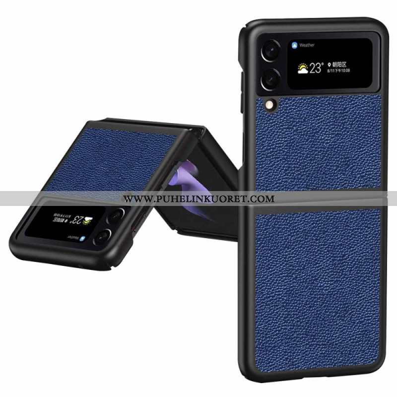 Case Samsung Galaxy Z Flip 4 Kotelot Flip Aito Litchi Värillinen Nahka