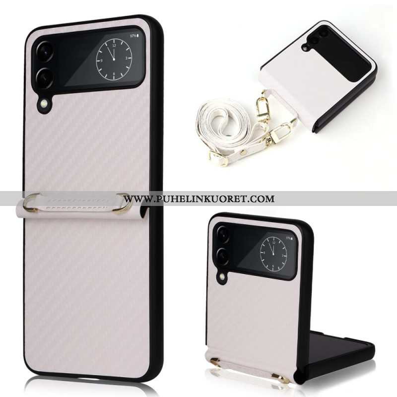 Case Samsung Galaxy Z Flip 4 Kotelot Flip Hiilikuitu Olkahihnalla