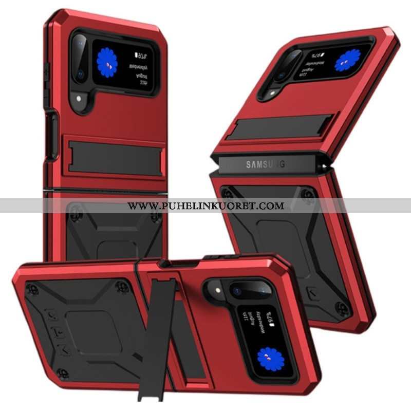 Case Samsung Galaxy Z Flip 4 Kotelot Flip Metalli- Ja Handsfree-tuki