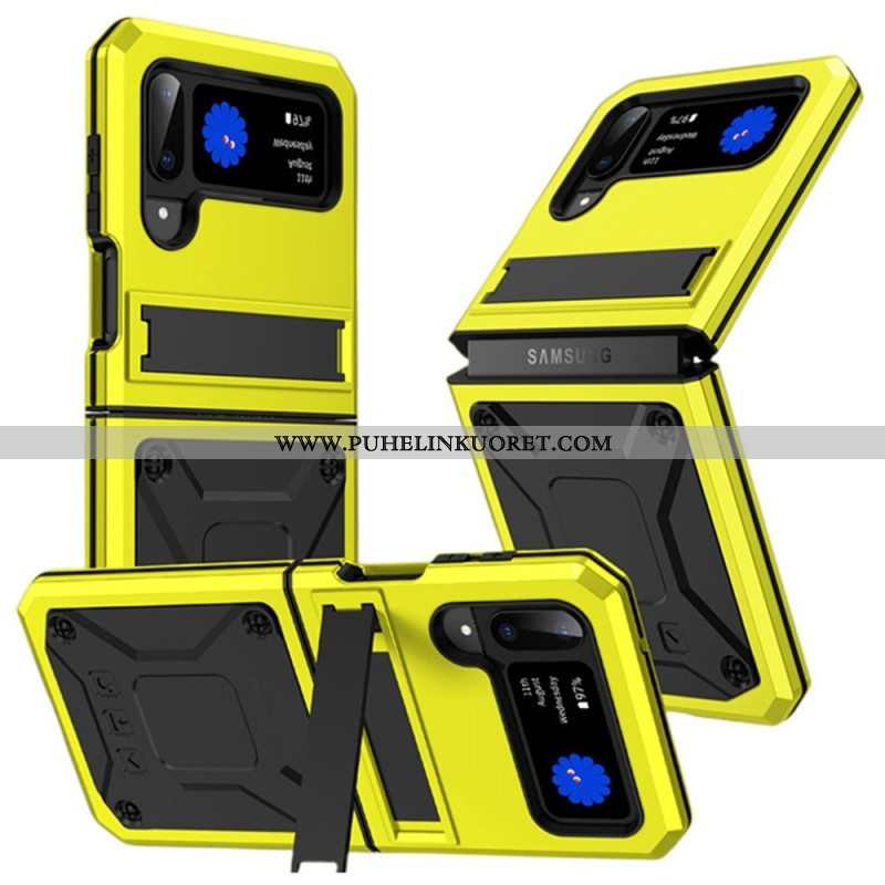 Case Samsung Galaxy Z Flip 4 Kotelot Flip Metalli- Ja Handsfree-tuki