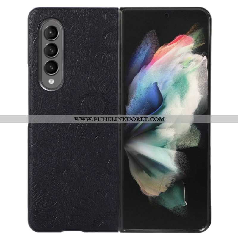 Kuori Samsung Galaxy Z Fold 4 Keinonahkapäällysteinen Auringonkukkakuvio