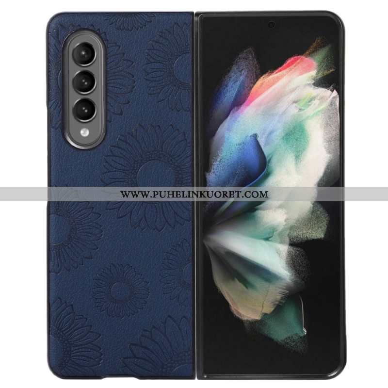 Kuori Samsung Galaxy Z Fold 4 Keinonahkapäällysteinen Auringonkukkakuvio