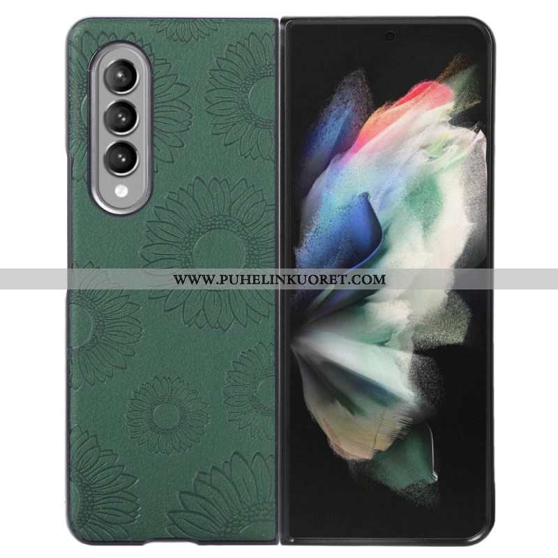 Kuori Samsung Galaxy Z Fold 4 Keinonahkapäällysteinen Auringonkukkakuvio