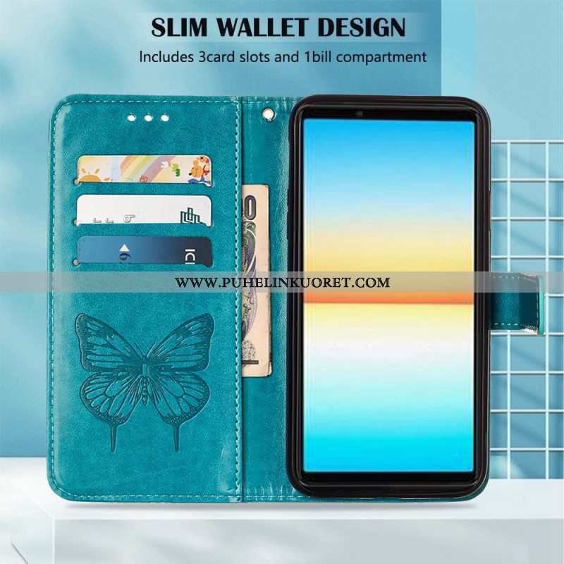 Flip Case Sony Xperia 10 IV Perhonen Kaulanauhalla