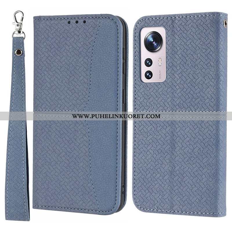 Nahkakotelo Xiaomi 12 Pro Suojaketju Kuori Strappy Woven Leather Style