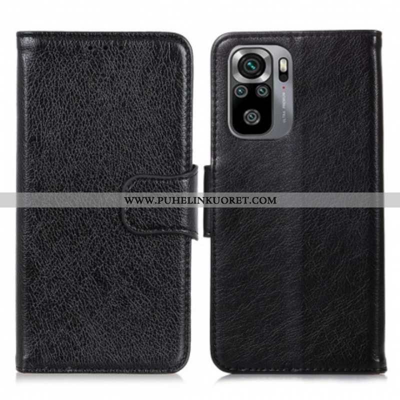 Flip Case Xiaomi Redmi Note 10 / 10S Halkaistu Nappan Nahka