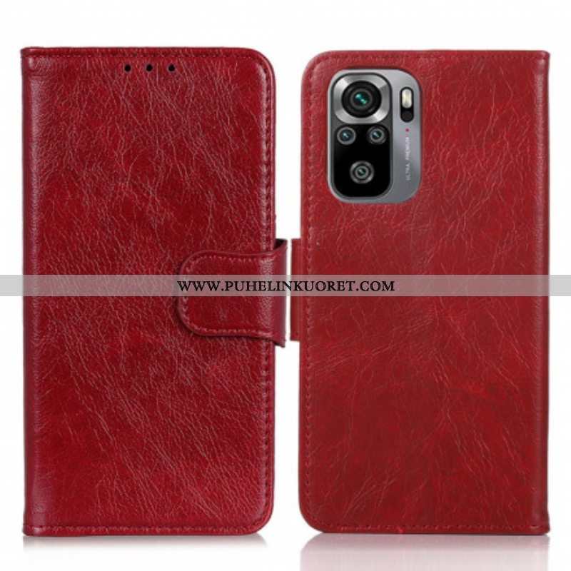 Flip Case Xiaomi Redmi Note 10 / 10S Halkaistu Nappan Nahka