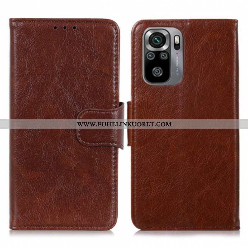 Flip Case Xiaomi Redmi Note 10 / 10S Halkaistu Nappan Nahka