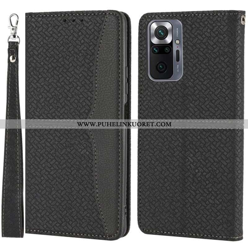 Nahkakotelo Xiaomi Redmi Note 10 Pro Suojaketju Kuori Strappy Woven Leather Style