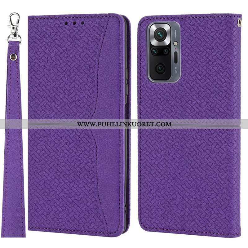 Nahkakotelo Xiaomi Redmi Note 10 Pro Suojaketju Kuori Strappy Woven Leather Style