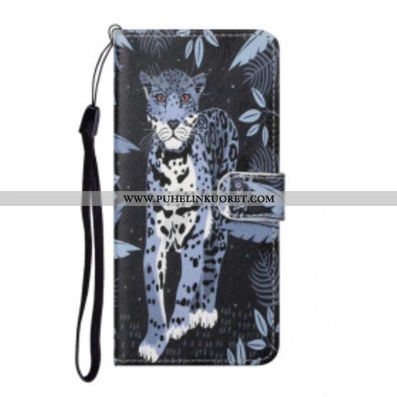 Nahkakotelo Xiaomi Redmi Note 10 Pro Suojaketju Kuori Strappy Leopard