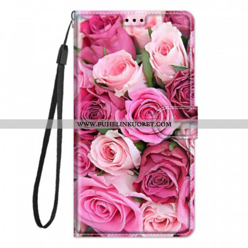 Nahkakotelo Xiaomi Redmi Note 10 Pro Suojaketju Kuori Strap Roses