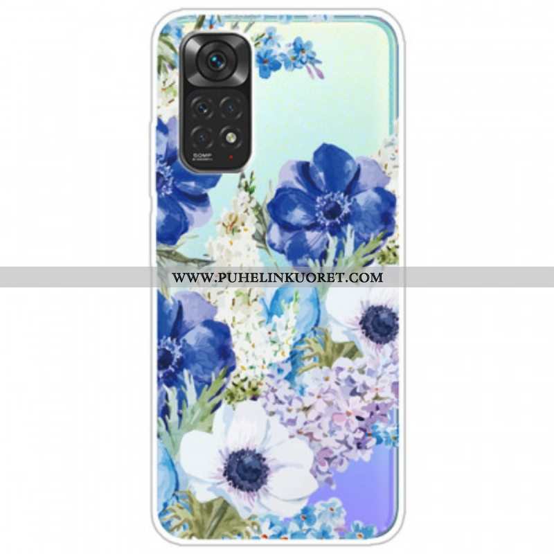 Case Xiaomi Redmi Note 11 / 11S Saumaton Akvarelli Siniset Kukat