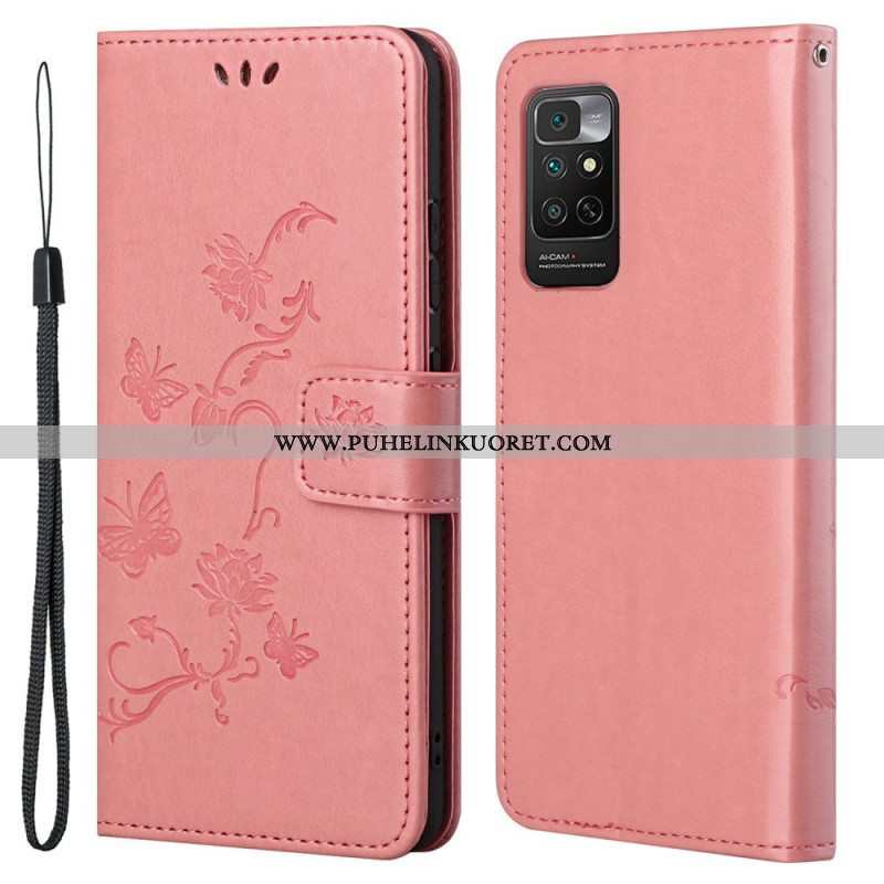 Flip Case Xiaomi Redmi Note 11 / 11S Suojaketju Kuori Strap Kukat