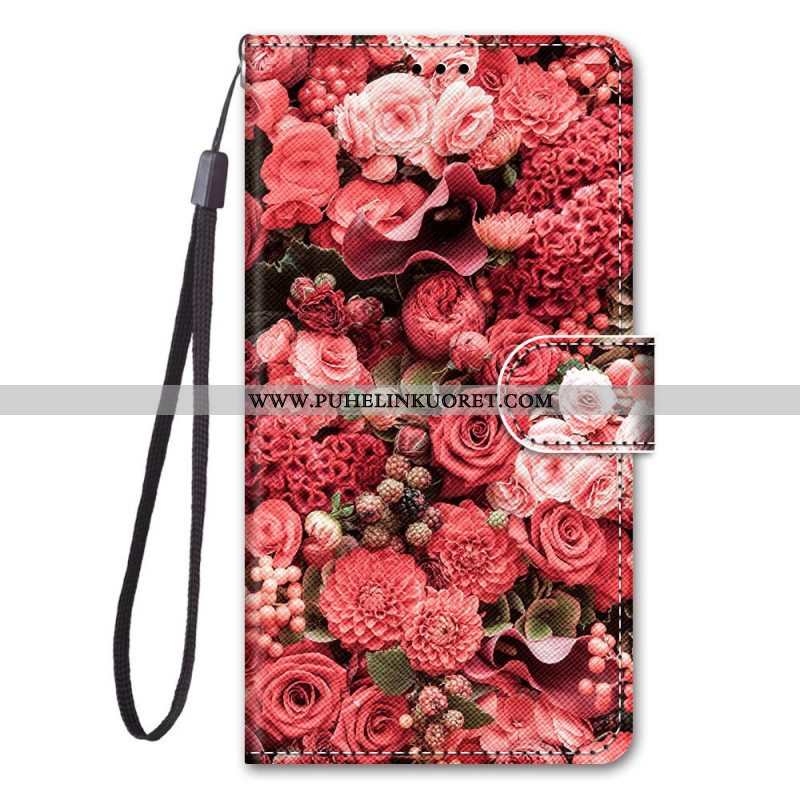 Flip Case Xiaomi Redmi Note 11 Pro Plus 5G Suojaketju Kuori Strap Kukat