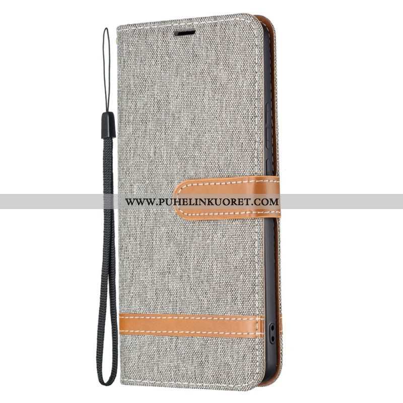 Flip Case Xiaomi Redmi Note 11 Pro Plus 5G Suojaketju Kuori Kangas- Ja Nahkaefektihihna