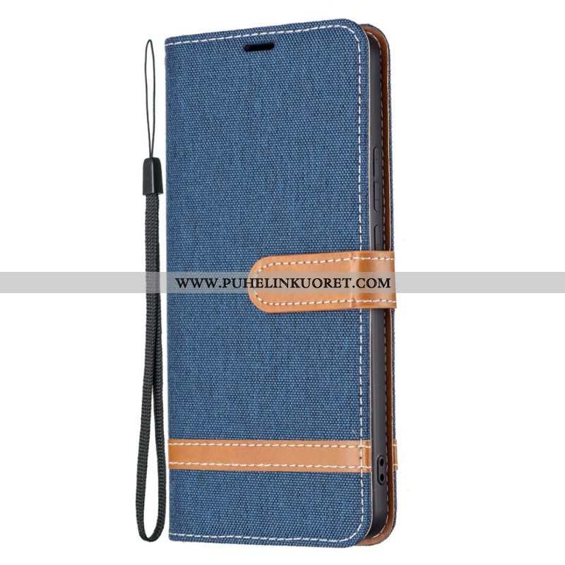 Flip Case Xiaomi Redmi Note 11 Pro Plus 5G Suojaketju Kuori Kangas- Ja Nahkaefektihihna