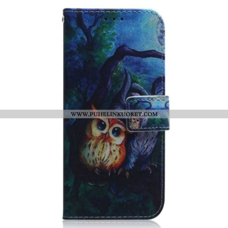 Flip Case Xiaomi Redmi Note 12 5G Suojaketju Kuori Strappy Owls -maalaus