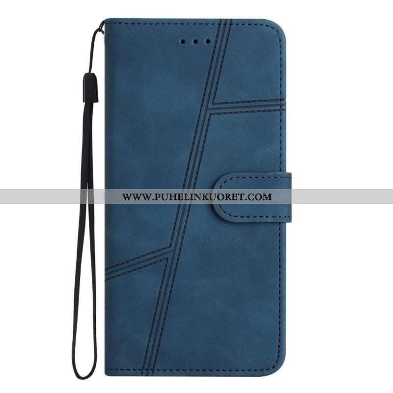 Nahkakotelo Xiaomi Redmi Note 12 5G Suojaketju Kuori Strappy Geometric Leather Style