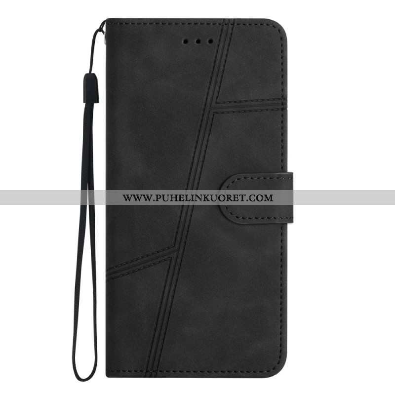 Nahkakotelo Xiaomi Redmi Note 12 5G Suojaketju Kuori Strappy Geometric Leather Style