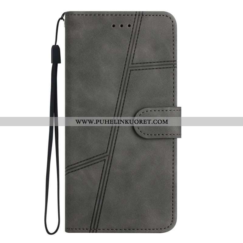 Nahkakotelo Xiaomi Redmi Note 12 5G Suojaketju Kuori Strappy Geometric Leather Style