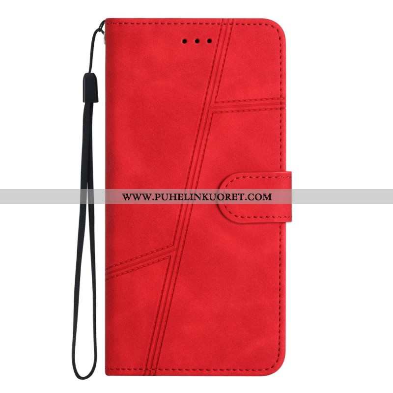 Nahkakotelo Xiaomi Redmi Note 12 5G Suojaketju Kuori Strappy Geometric Leather Style