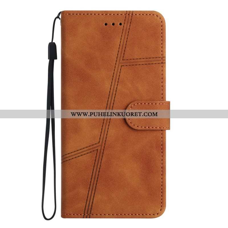 Nahkakotelo Xiaomi Redmi Note 12 5G Suojaketju Kuori Strappy Geometric Leather Style