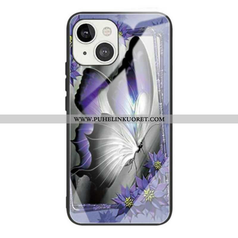 Kuori iPhone 13 Mini Purple Butterfly Karkaistu Lasi