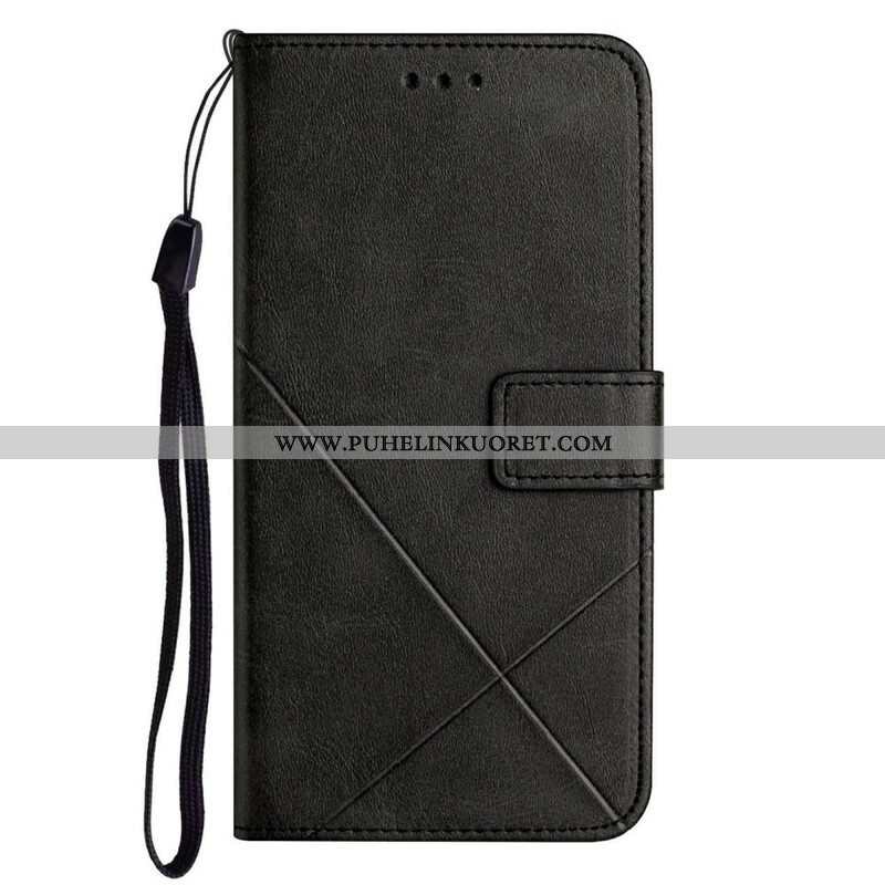 Kotelot iPhone 13 Pro Suojaketju Kuori Strappy Geometric Leather Style