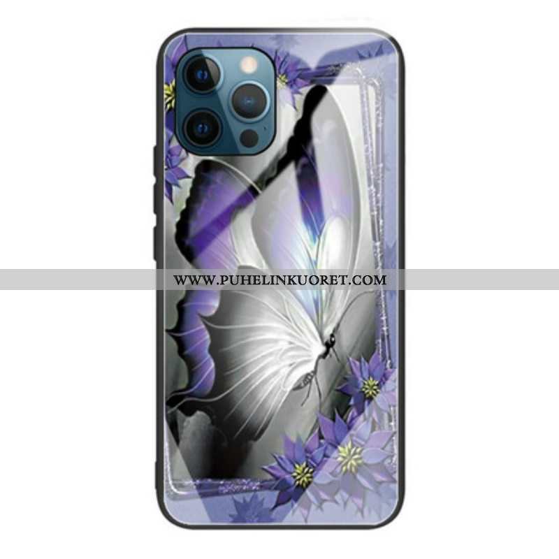 Kuori iPhone 13 Pro Purple Butterfly Karkaistu Lasi