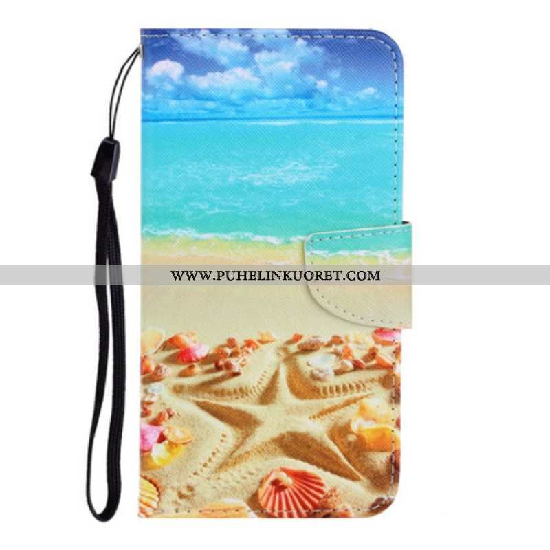 Nahkakotelo iPhone 13 Pro Suojaketju Kuori Lanyard Beach