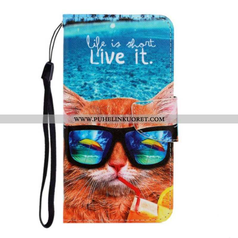 Kotelot iPhone 13 Pro Suojaketju Kuori Cat Live It Strappy