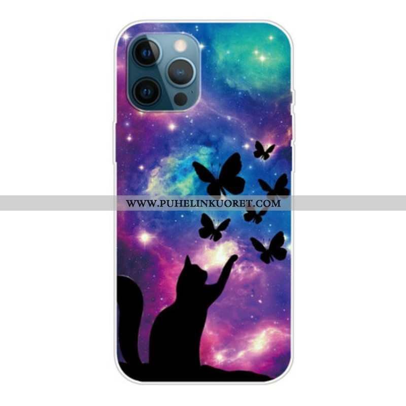 Case iPhone 13 Pro Kissa Ja Perhosia Avaruudessa