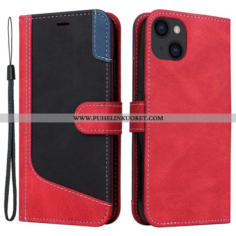 Flip Case iPhone 14 Plus Tricolor Kaulanauhalla