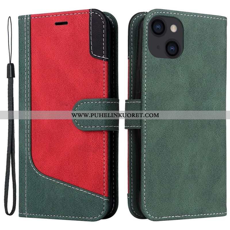 Flip Case iPhone 14 Plus Tricolor Kaulanauhalla