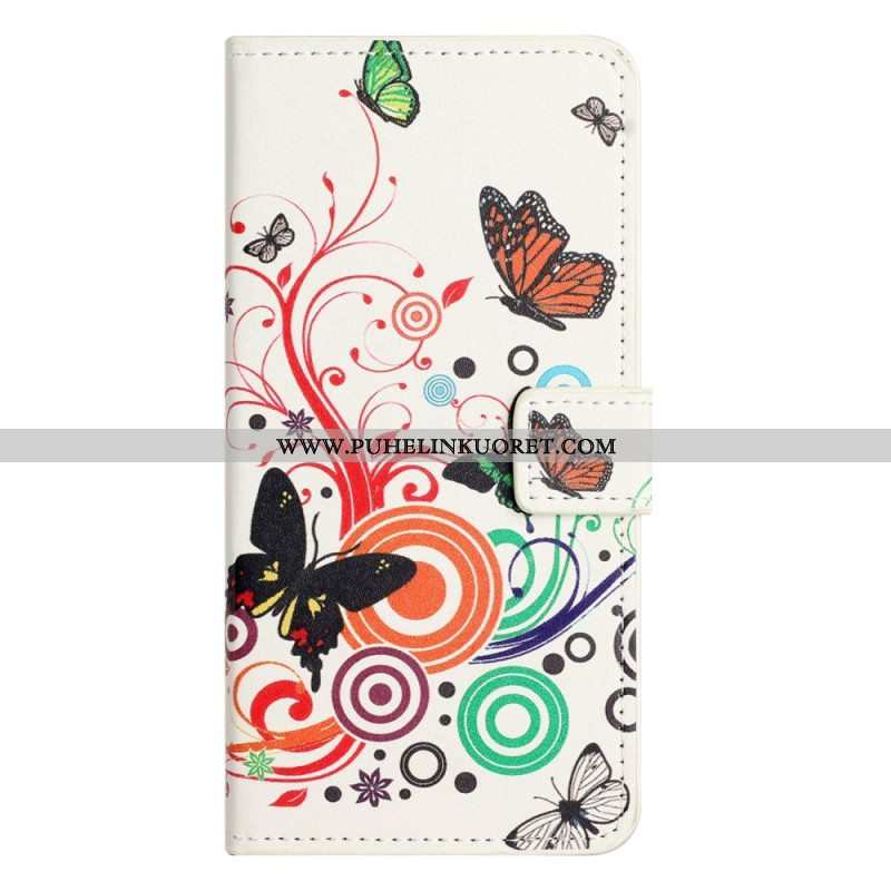 Flip Case iPhone 14 Pro Mustavalkoisia Perhosia