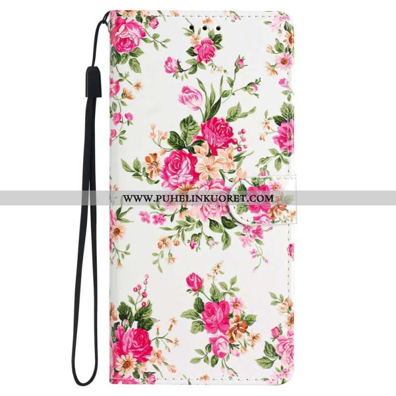 Kotelot iPhone 15 Suojaketju Kuori Liberty Flowers Hihnalla