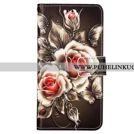 Nahkakotelo Samsung Galaxy A15 Strap Roses