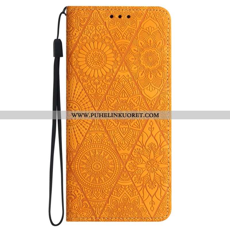 Nahkakotelo Samsung Galaxy A55 5g Patchwork Hihnalla