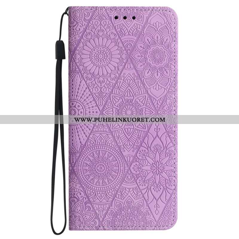 Nahkakotelo Samsung Galaxy A55 5g Patchwork Hihnalla