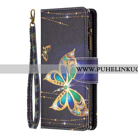 Kotelot Samsung Galaxy S24 5g Puhelinkuoret Rhinestone Butterflies -lompakko Hihnalla