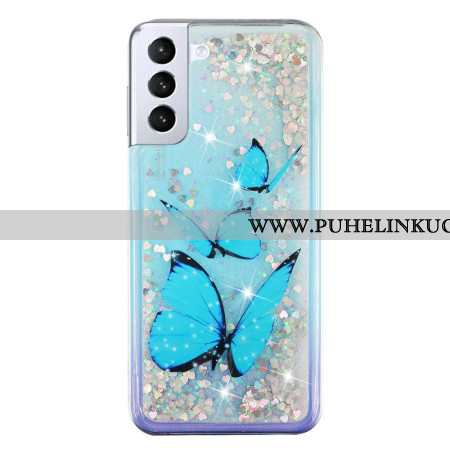 Kuori Samsung Galaxy S24 Plus 5g Blue Butterflies Liquid Glitter